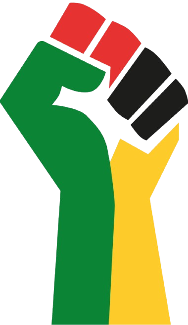 Raised fist in pan-African colors - symbol of unity and strength